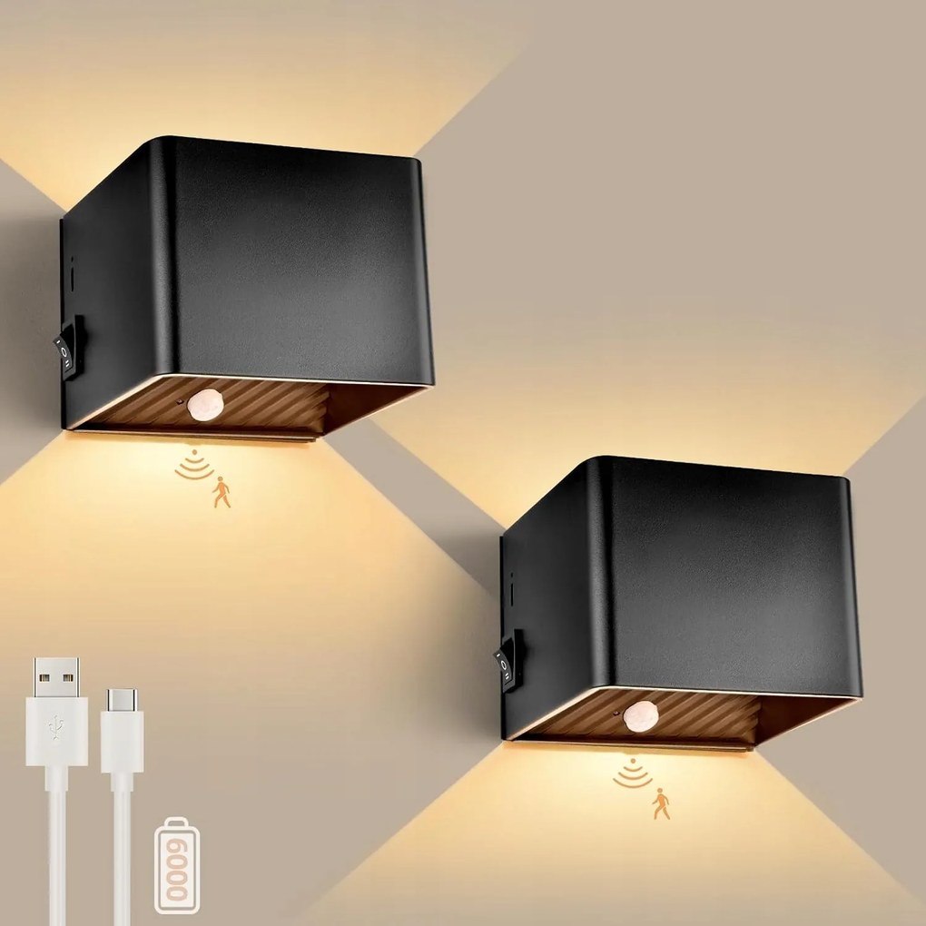 Led fali lámpa Mozgásérzékelő Akkumulátor 6000mAh 2.szt GeyouLux