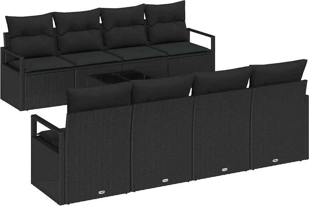 vidaXL Kanapé Szett párnával 7 pcs Fekete polirattan