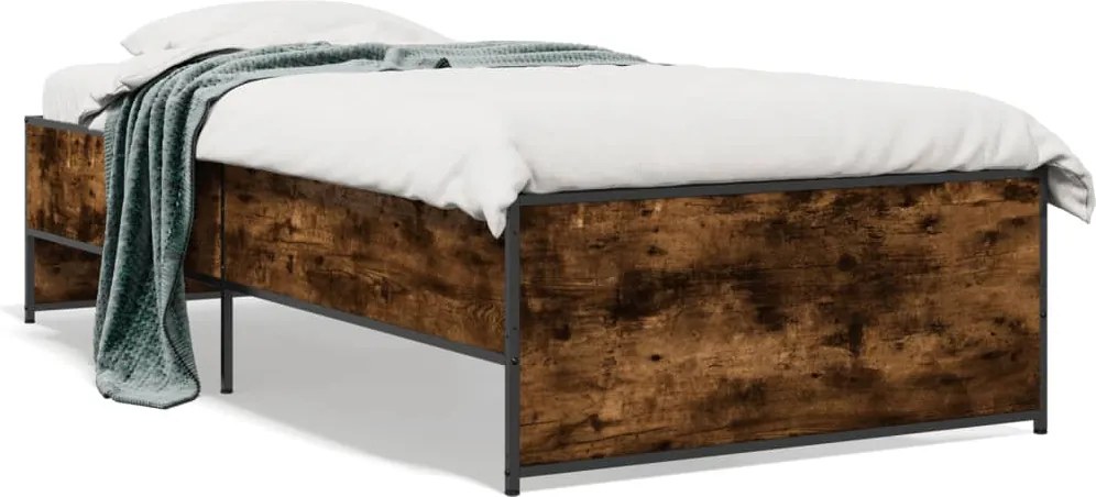 vidaXL füstös tölgyszínű szerelt fa és fém ágykeret 90 x 190 cm