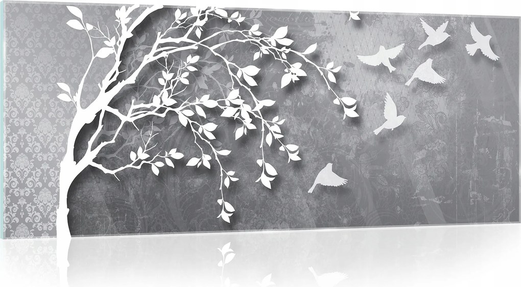 Üvegfestmény Üveg Fa Levelek Pillangók Fürdőszoba Konyha 125x50