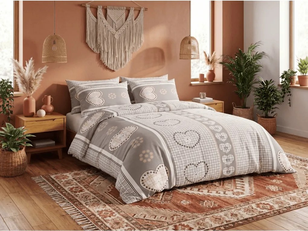 Krepp ágynemű HEART RETRO POLY szürke Ágyneműhuzat mérete: 70 x 90 cm | 140 x 200 cm