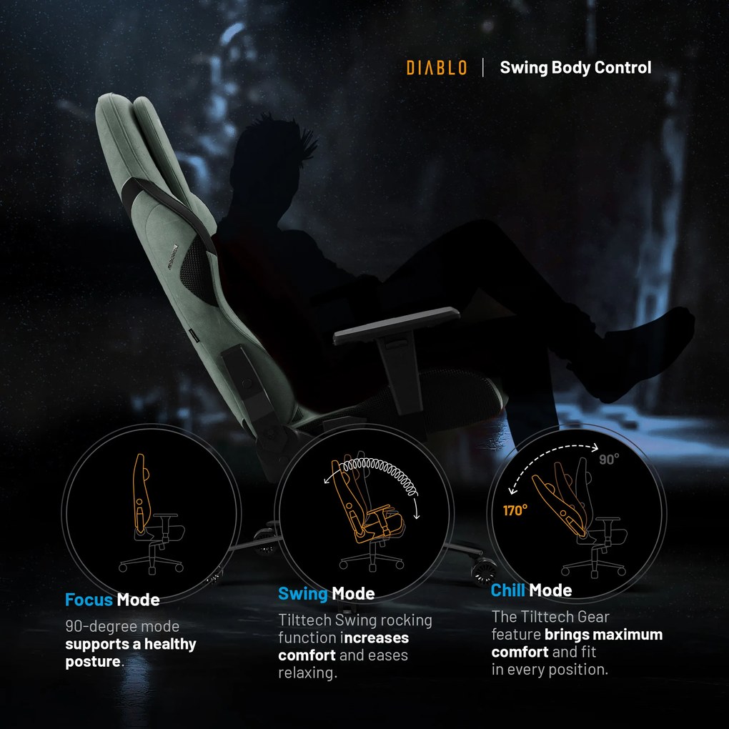Gamer szék Normal Size, zöld-fekete: Diablo X-One Prime Ghotic Green