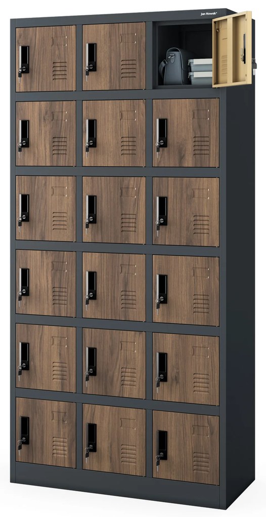 18 rekeszes személyzeti szekrény, antracit/dió, 900x1850x400 mm: KAROL Eco Design