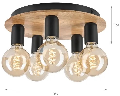 Mennyezeti lámpa DUSTY 5xE27/15W/230V átm. 34 cm tölgy/fekete