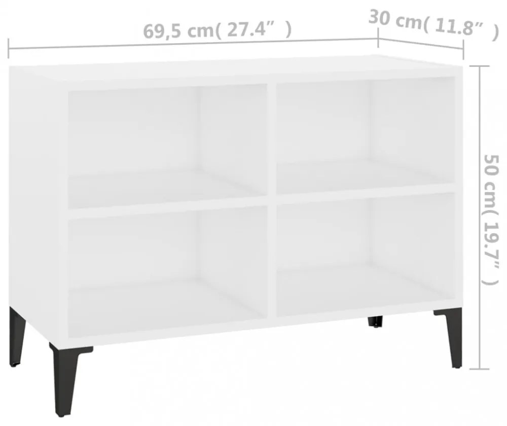 fehér TV-szekrény fémlábakkal 69,5 x 30 x 50 cm
