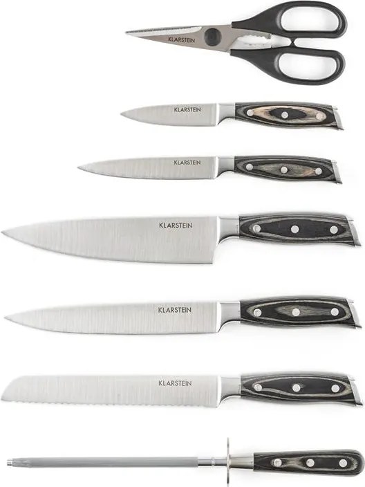 Klarstein Katana 8, késkészlet, 8 darabos, olló, acél, kés tömb