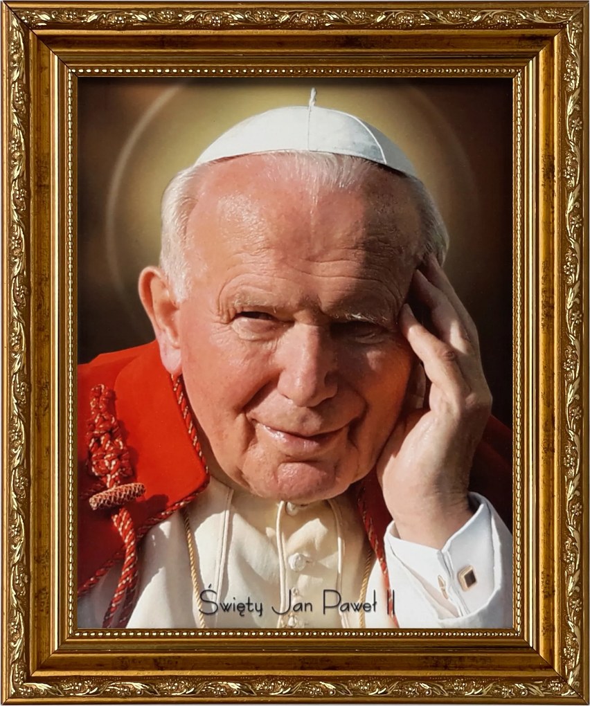 Vászonkép 31x26 Szent II. János Pál Pápa Arany Díszített Keret