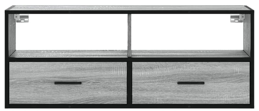 szürke sonoma színű szerelt fa és fém TV-szekrény 100x31x39,5cm
