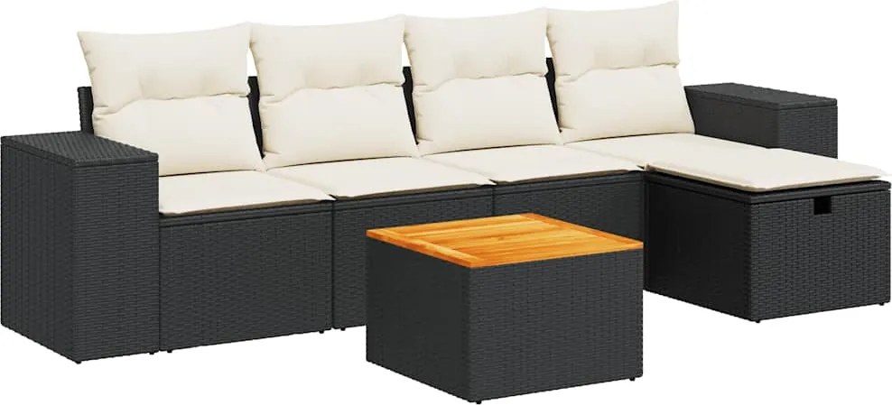 vidaXL 6 részes fekete polyrattan kerti ülőgarnitúra párnákkal