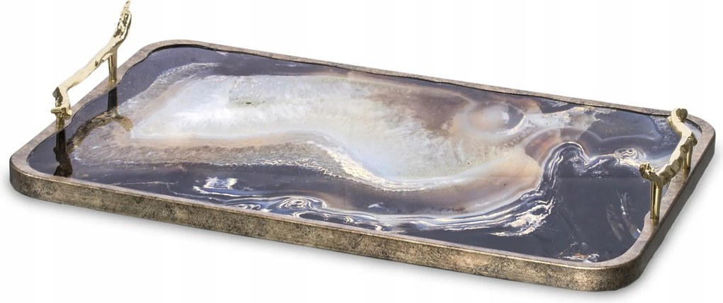 Elegáns Patera Dekorációs Tálca Műanyagból és Üvegből 48x30 cm