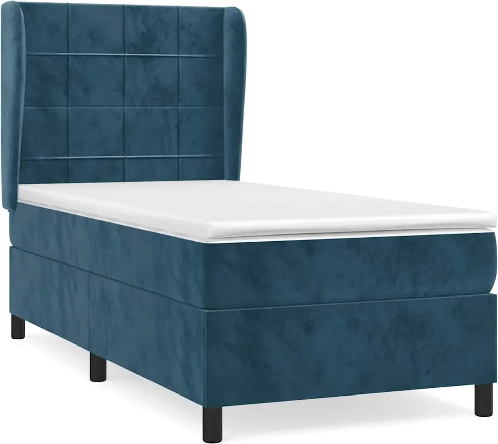 vidaXL sötétkék bársony rugós ágy matraccal 80 x 200 cm