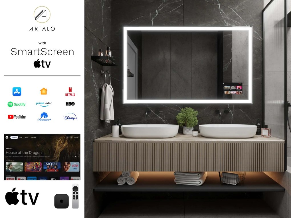 SMART tükör LED világítással M1 prémium + SmartScreen with Apple TV