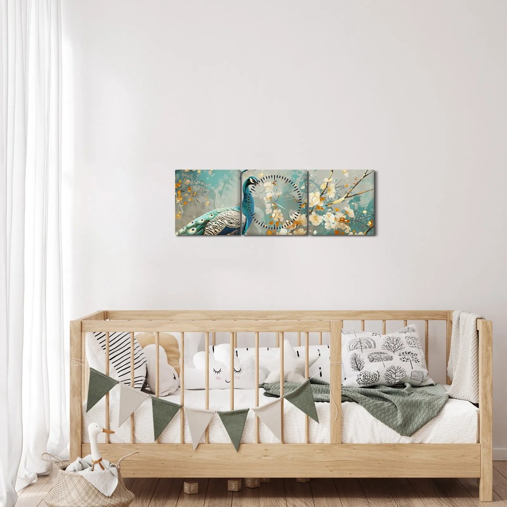 Kép - Páva arany díszítéssel (órával) (90x30 cm)