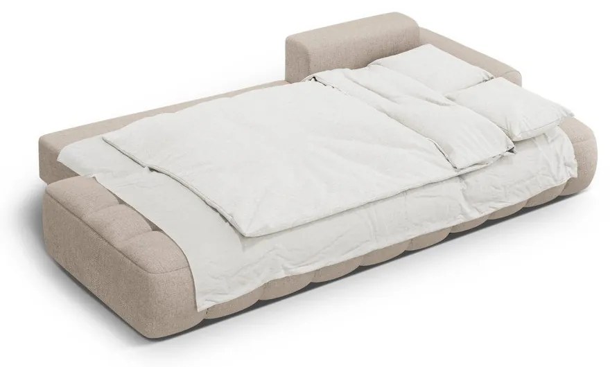 Világosbarna kinyitható-tárolóhelyes sarokkanapé (jobb oldali-heverő résszel) Linz – Cosmopolitan Design