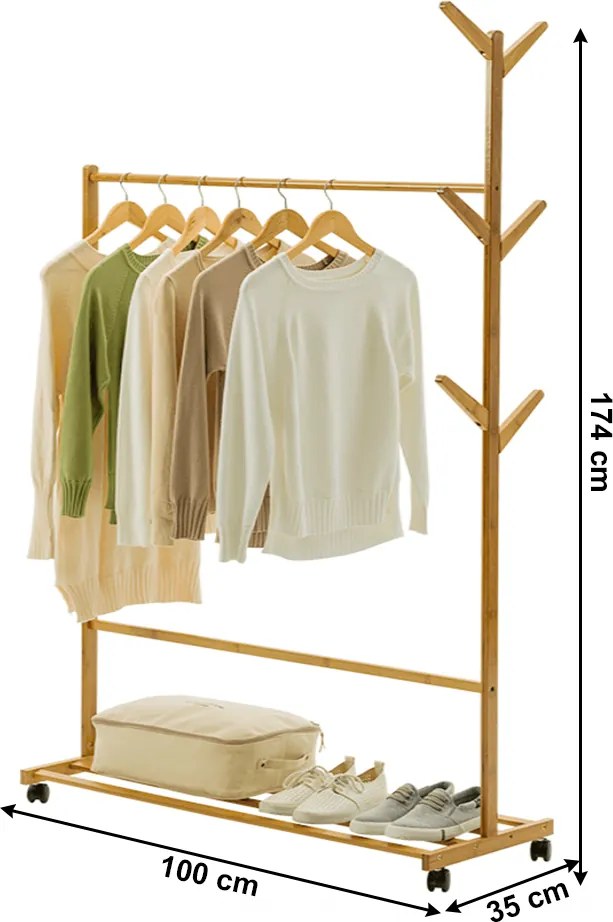 Kerekes akasztó, bambus, 100 cm széles, VIKIR TYP 3