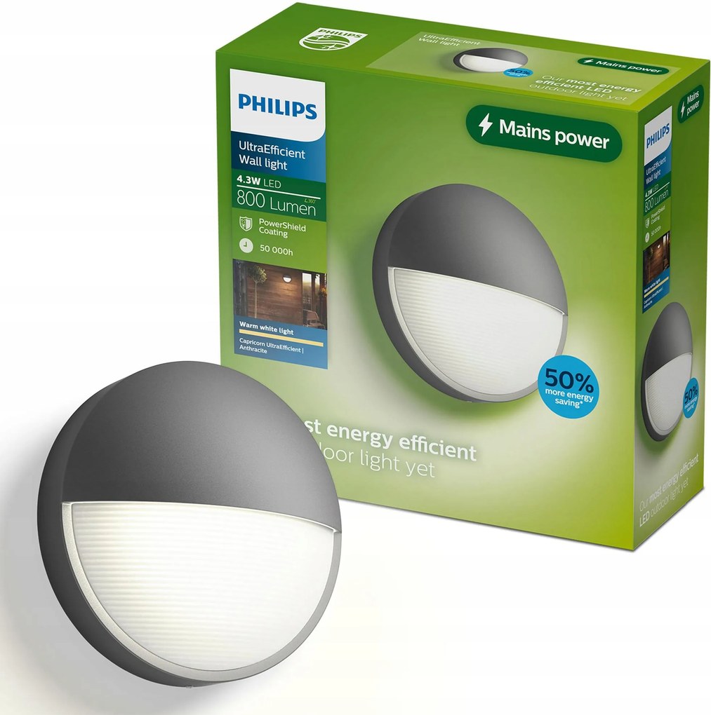 Kerti fali lámpa Kültéri lámpa 4.3W 800lm 2700K IP44 Capricorn Philips