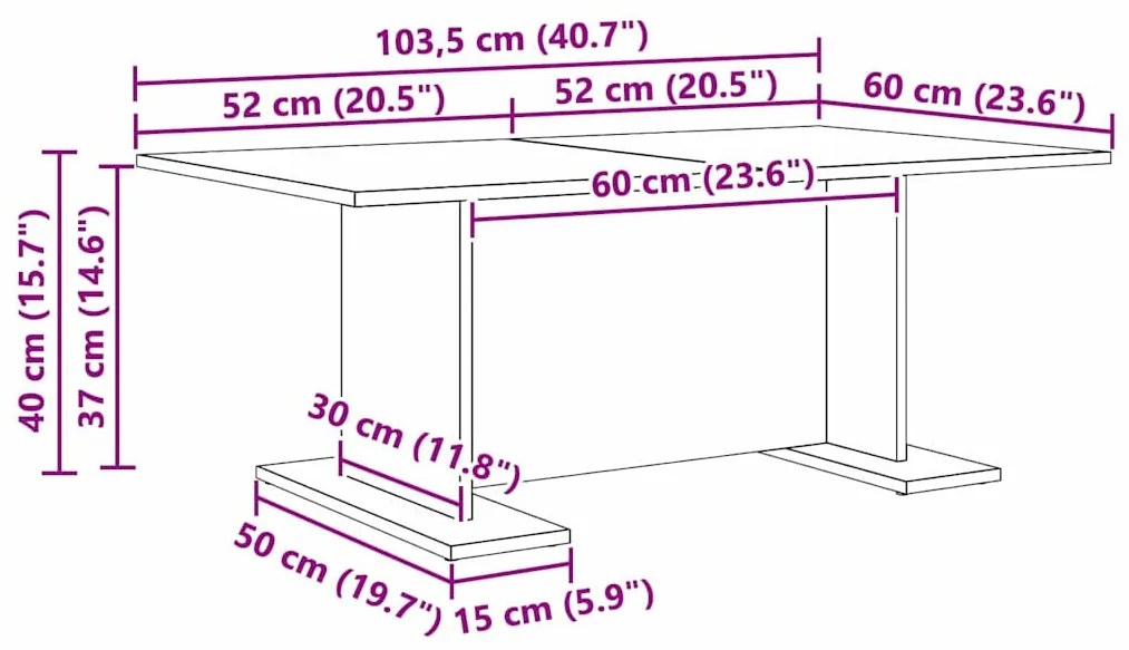 Dohányzóasztal Musta tammi 103.5 x 60 x 40 cm Faanyag