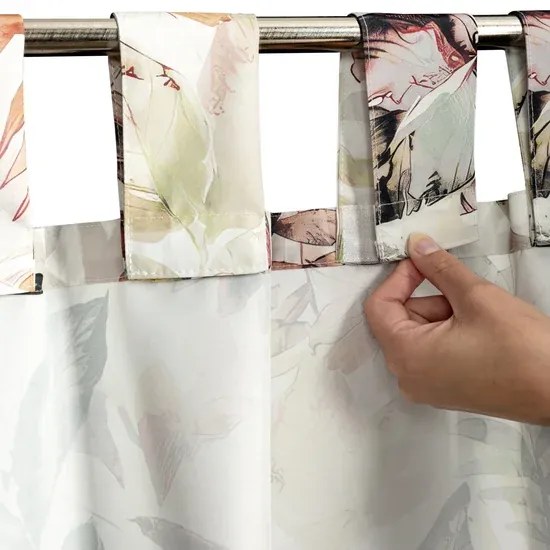 Kültéri vízálló függöny pavilonhoz - fehér, színes levelekkel díszített motívummal Szélesség: 155 cm | Hossz: 260 cm