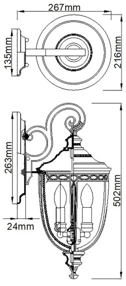 Feiss FE-EB2-M-BRB-Kültéri fali lámpa ENGLISH BRIDLE 3xE14/60W/230V IP44