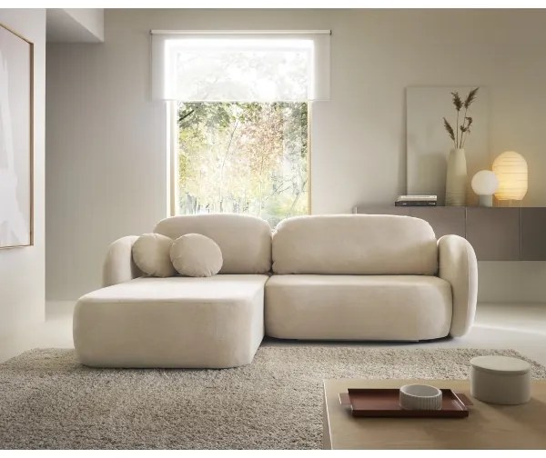 L alakú, balos OLBIA kihúzható ülőgarnitúra tárolóhellyel, bézs