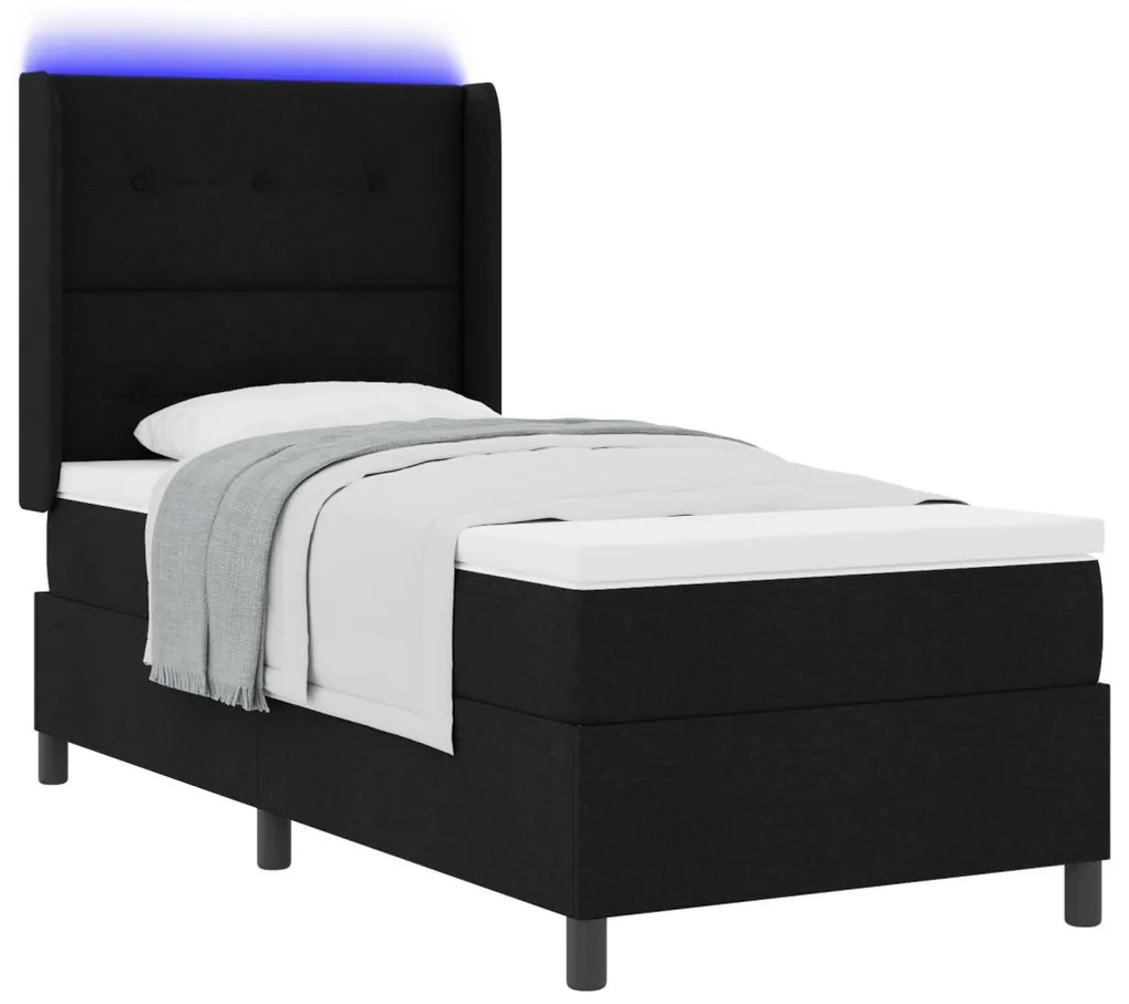 Boxspring Ágy Mattal & LED Fekete 80x200 cm Szövet
