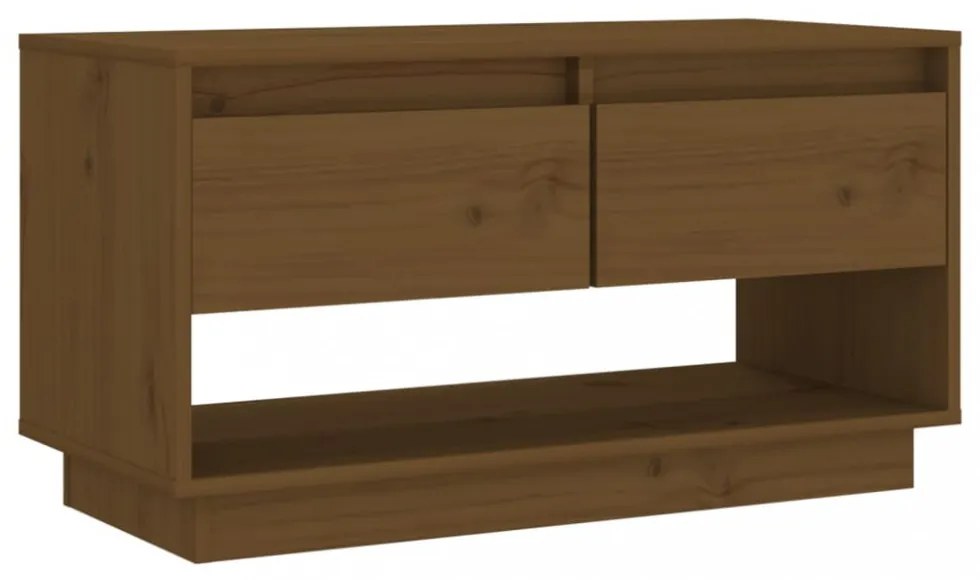 mézbarna tömör fenyőfa TV-szekrény 74 x 34 x 40 cm