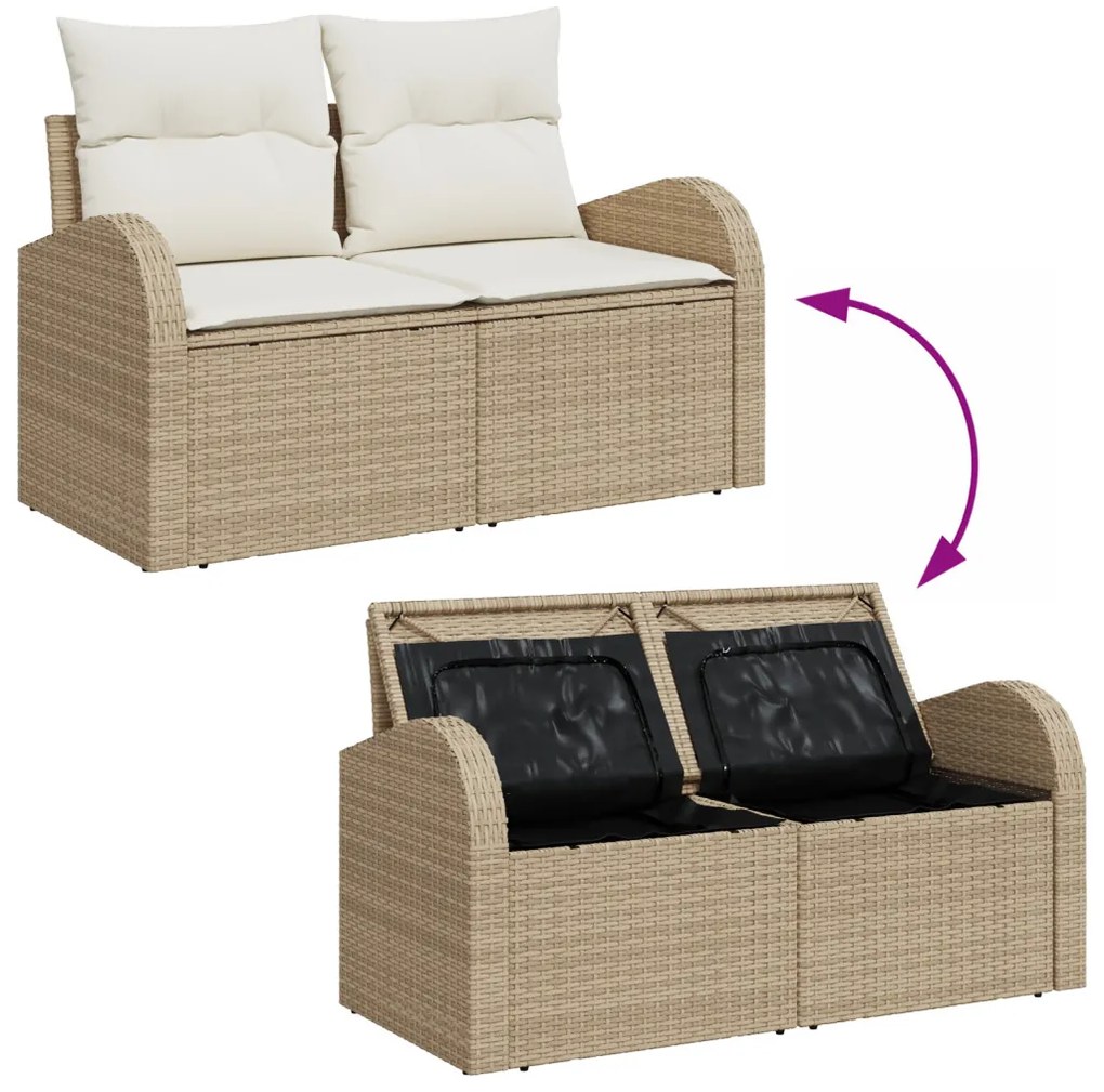 5 Darabos Kerti Sofa Szett Párnákkal Bézs Poli Rattan Akáciával