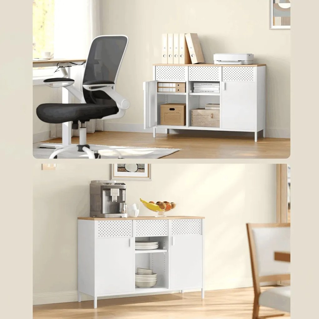 Fehér komód AUK-E1420 WT, 110×40×76 cm