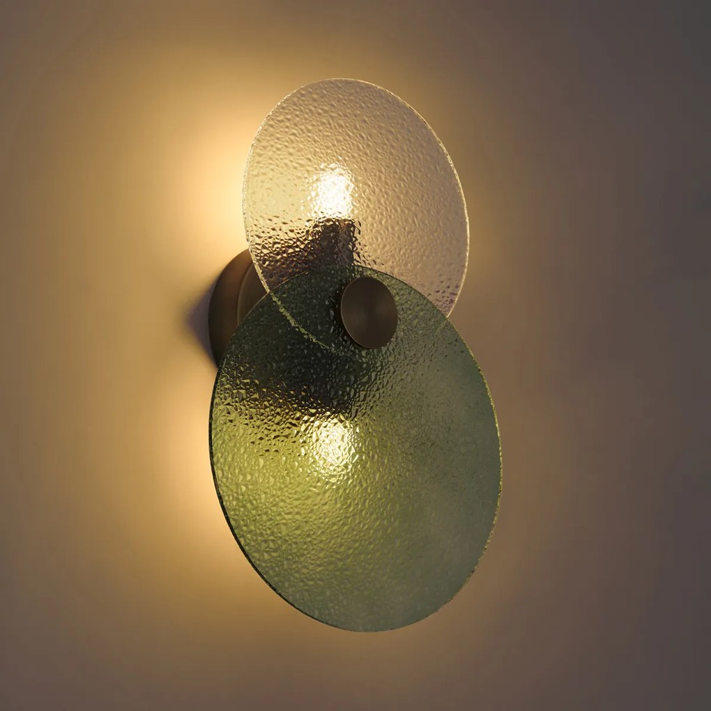 Art Deco fali lámpa sötét bronz zöld és átlátszó üveggel kétlámpás - Text
