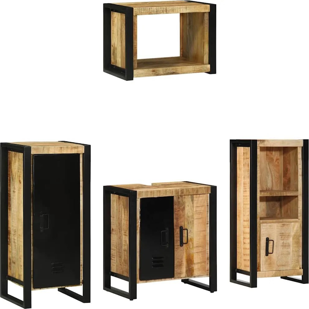 vidaXL Fürdőszoba bútor szett 4 pcs Barna és fekete Tömör Mangófát