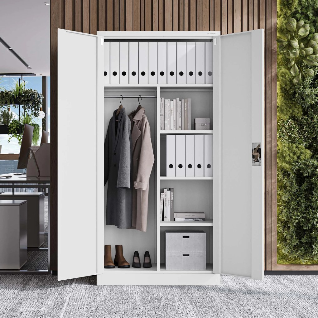 Fém öltözőszekrény DAWID, 900 x 1850 x 450 mm, szürke