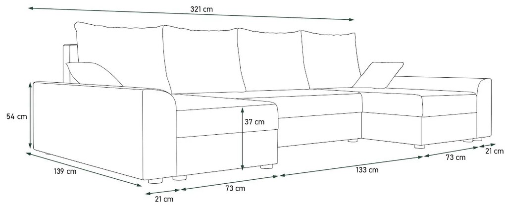 VIVIANA ágyázható U alakú ülőgarnitúra 317x85x144,mikrofázis 15/31
