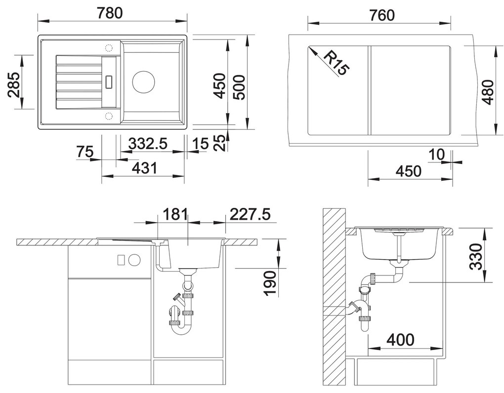 Blanco Zia 45 S, szilgránit mosogató 780x500x190 mm, 1 kamrás, antracit, BLA-514732
