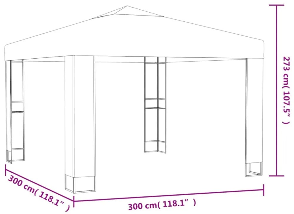 antracitszürke dupla tetős pavilon LED fényfüzérrel 3 x 3 m