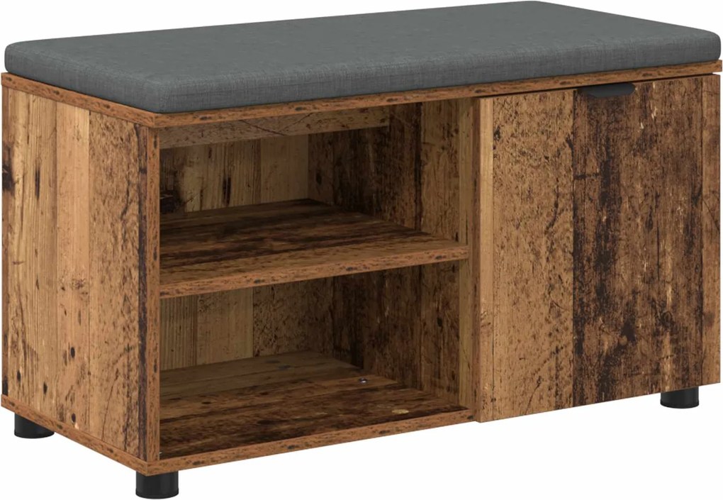 vidaXL Előtér pad ajtóval Öreg fa 80 x 38 x 46 cm Műanyag Fa és Szövet