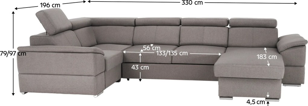 Ülőgarnitúra, szürkésbarna Taupe, jobbos kivitelezés, SEGORIA ROH U