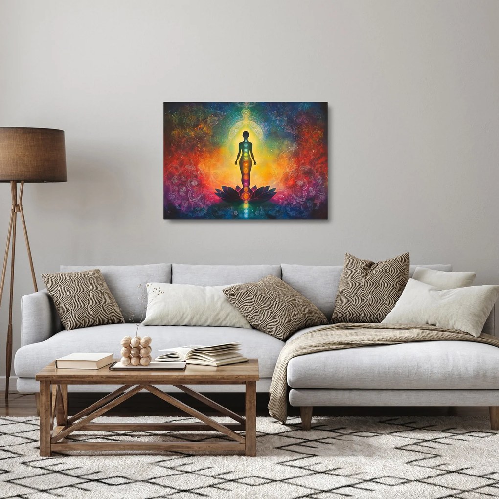 Üveg kép - Nő és csakrák (70x50 cm)