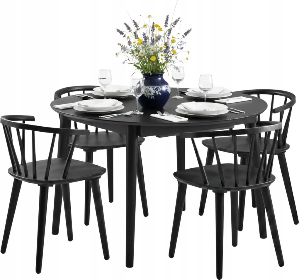 Étkező Szett Kerek Asztal 4 székkel tömör tölgy furnér 154x75cm