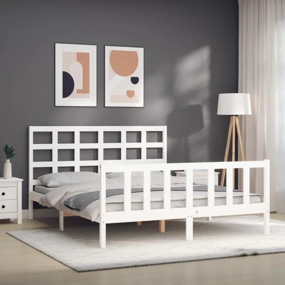 fehér tömör fa ágykeret fejtámlával King Size