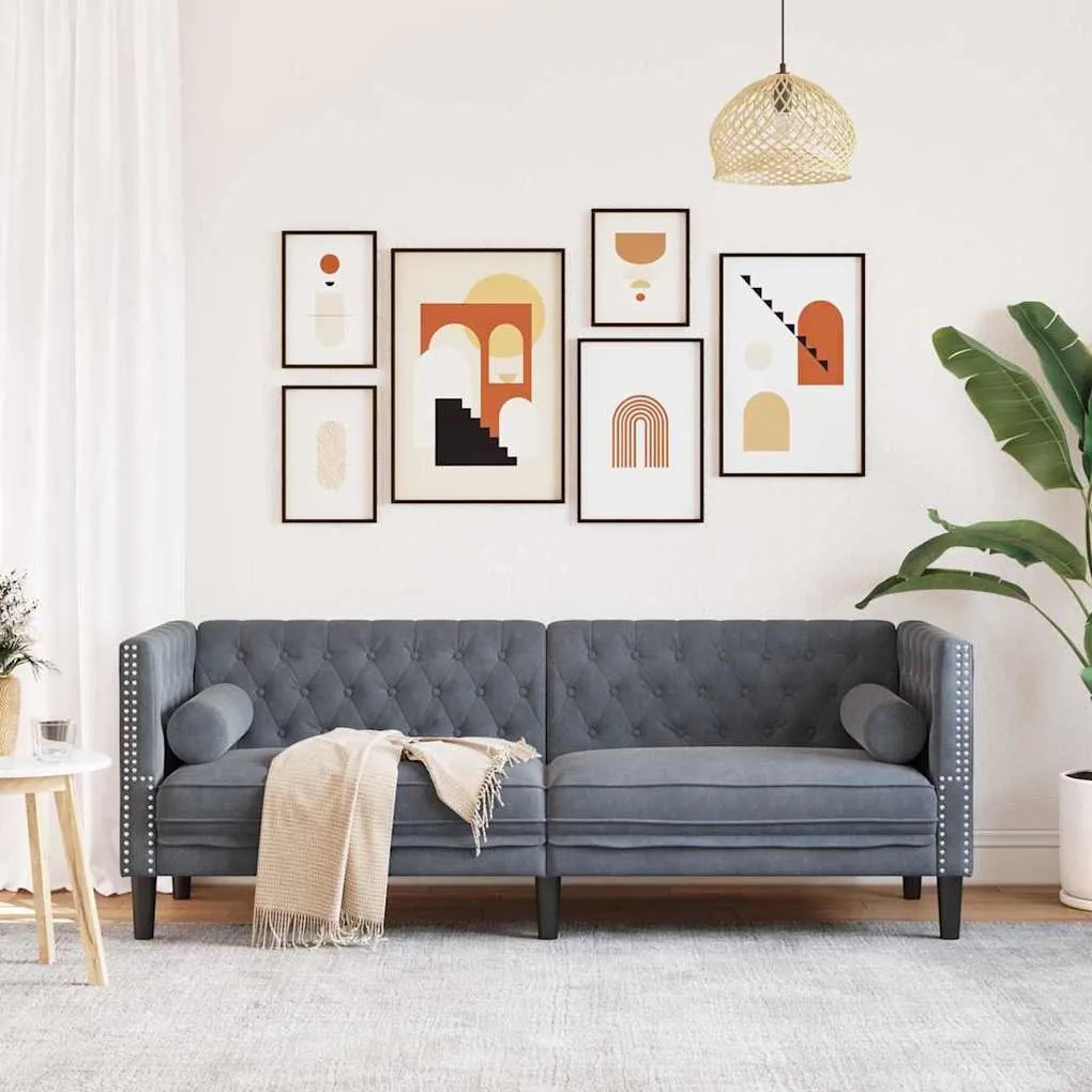 Chesterfield kanapé Sötétszürke 194 x 74.5 x 70.5 cm Bársony