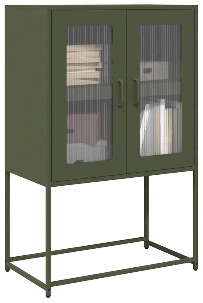 Highboard olívazöld 68x39x107 cm Acél