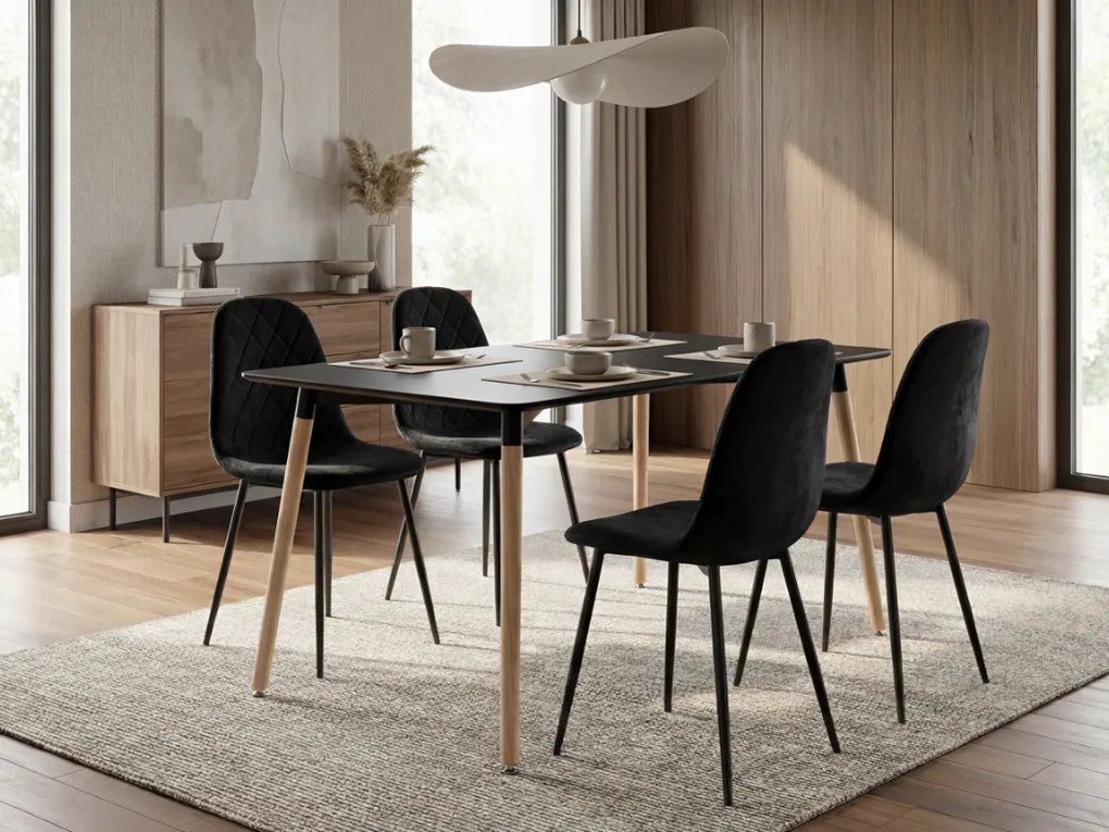 Étkező garnitúra 1 + 4, fekete ADRIA asztal 120x80 cm + fekete ASTI bársonyszék fekete lábakkal
