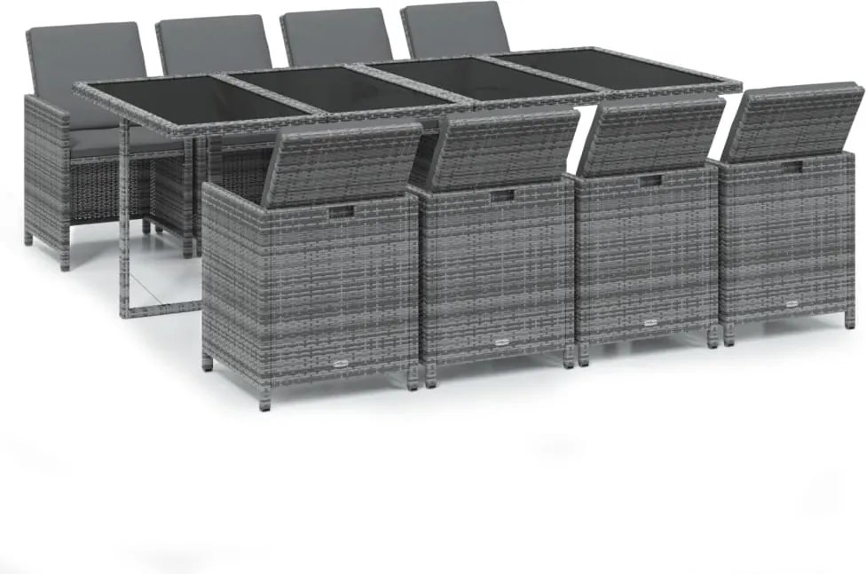 vidaXL 9 részes szürke polirattan kerti étkezőgarnitúra párnákkal