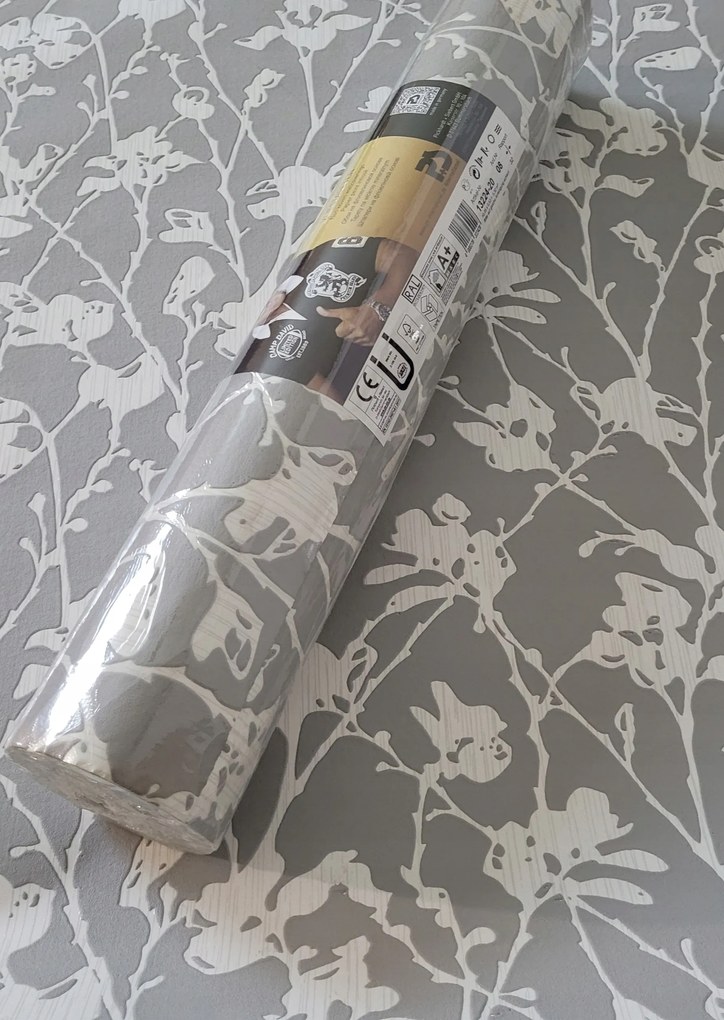 Szürke alapon fehér virágok tapéta 13224-20