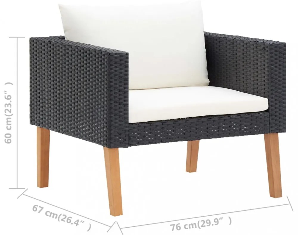 egyszemélyes fekete polyrattan kerti kanapé párnákkal