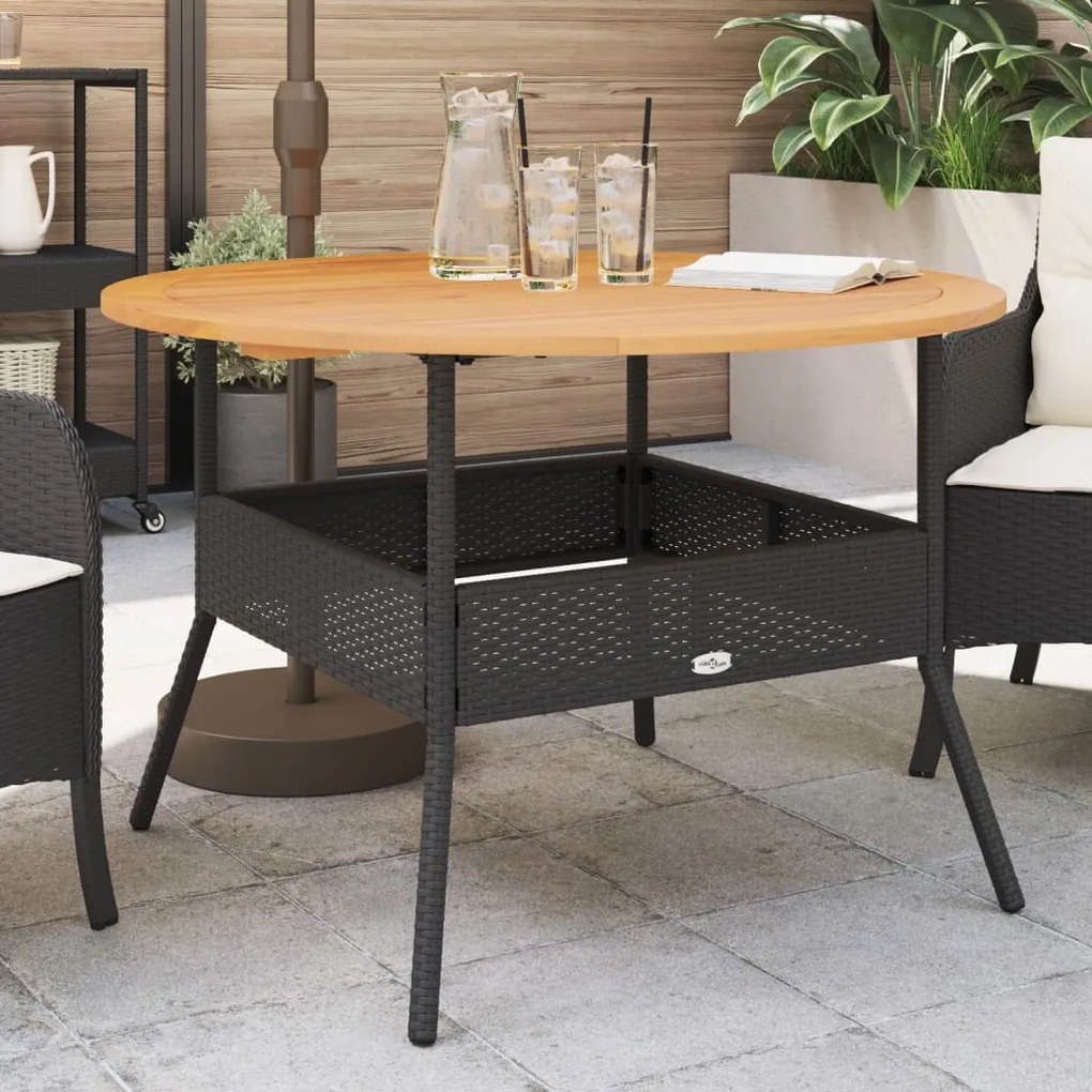 vidaXL fekete polyrattan kerti asztal akácfa lappal Ø110 x 71 cm