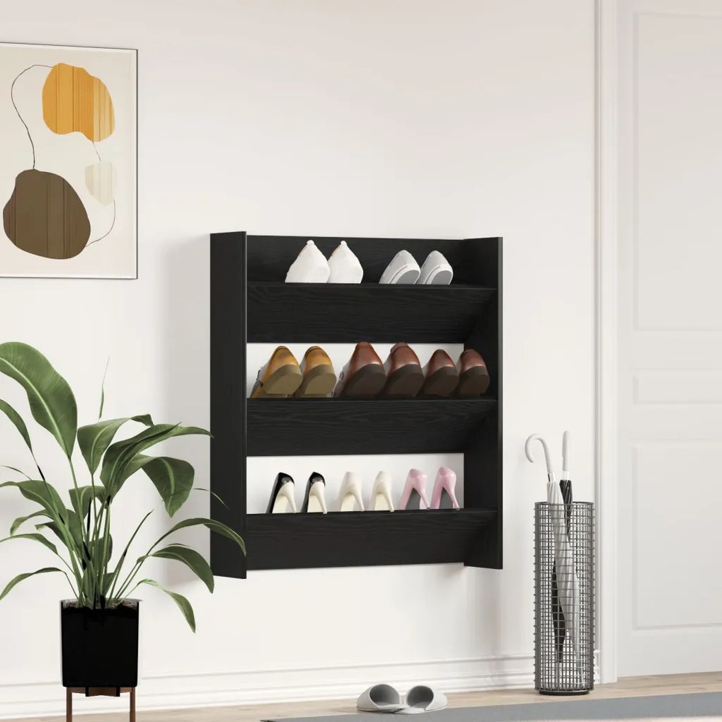 Fali cipőtároló Fekete Tölgy 80x18x90 cm Műszaki fa