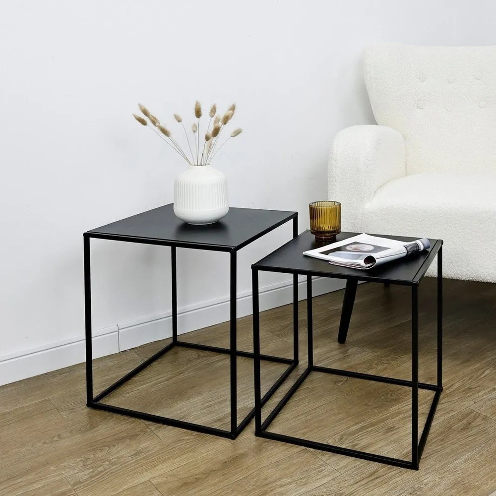 Fekete fém dohányzóasztal szett 2 db-os 38x38 cm Alrik – Yes Everyday