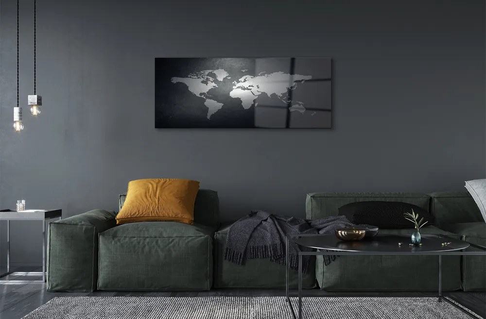 Üvegképek Fekete háttér Fehér térkép 120x60cm