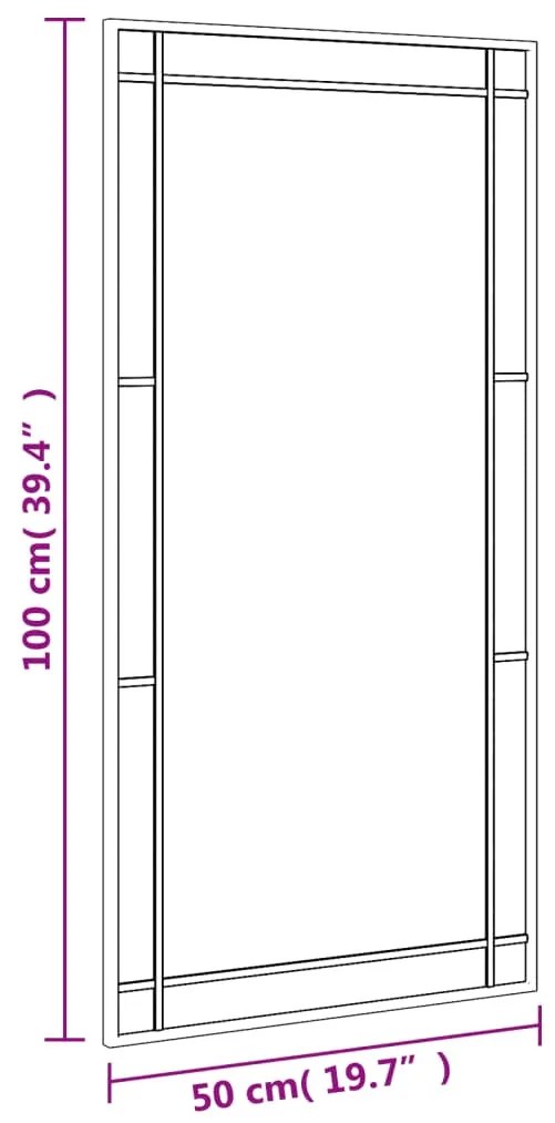 fekete téglalap alakú vas fali tükör 50 x 100 cm